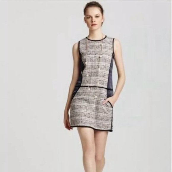 Theory Waldia Tweed Mixed Media Silk Sheath Midi Dress with Pockets Size 6 - Picture 1 of 13